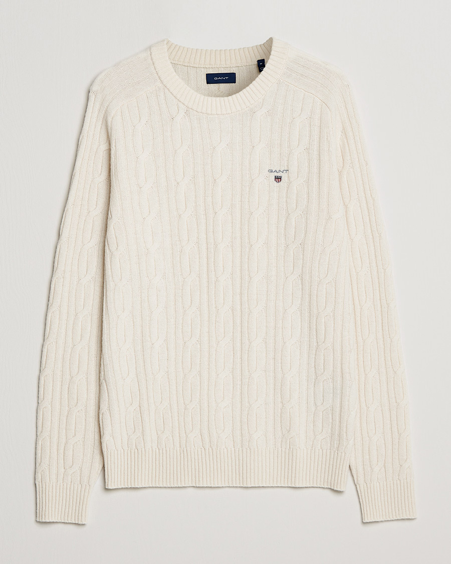 Homme | Pulls Et Tricots | GANT | Lambswool Cable Crew Neck Pullover Cream