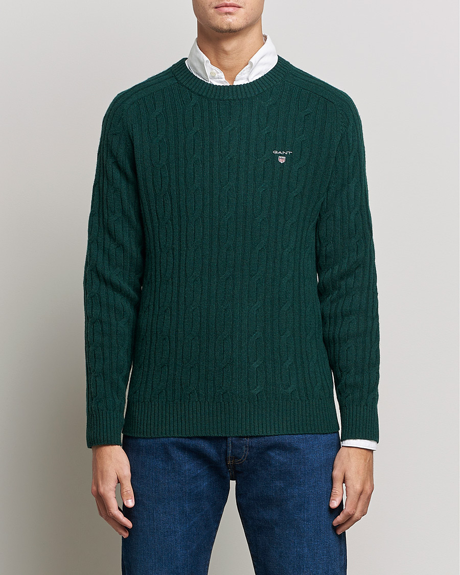 Heren | Truien | GANT | Lambswool Cable Crew Neck Pullover Tartan Green