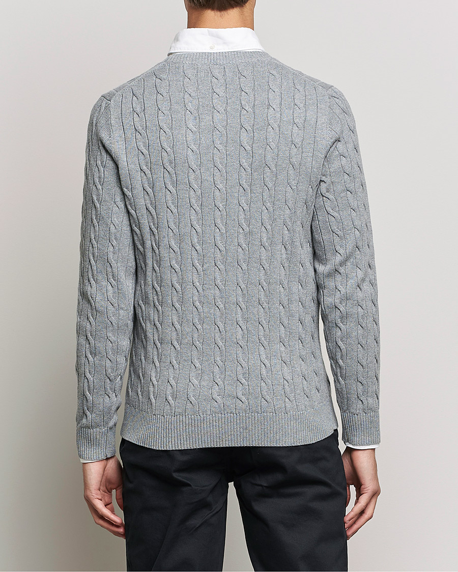 Homme | Pulls Et Tricots | GANT | Cotton Cable Crew Neck Pullover Grey Melange