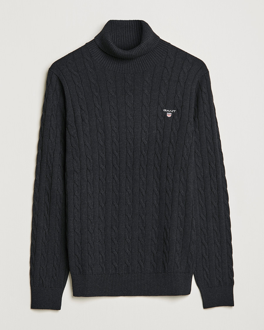 Heren | Truien | GANT | Cotton Cable Turtleneck Dark Charcoal Melange