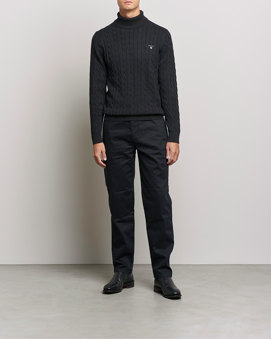 Heren | Truien | GANT | Cotton Cable Turtleneck Dark Charcoal Melange