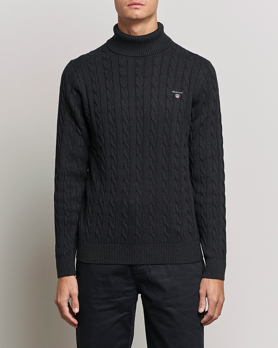 Heren | Truien | GANT | Cotton Cable Turtleneck Dark Charcoal Melange