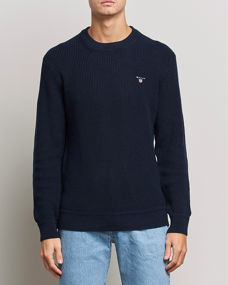Homme | Pulls Et Tricots | GANT | Cotton/Wool Ribbed Sweater Evening Blue