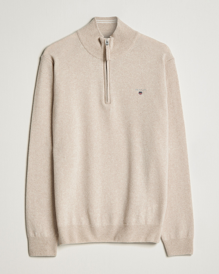 Homme | Pulls Et Tricots | GANT | Lambswool Half Zip Dark Sand Melange