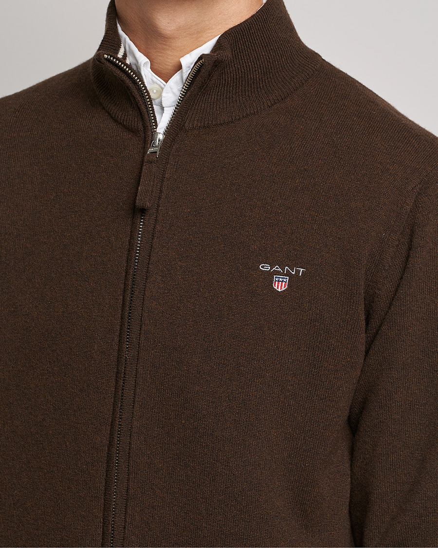 Homme | Pulls Et Tricots | GANT | Lambswool Full Zip Dark Brown Melange