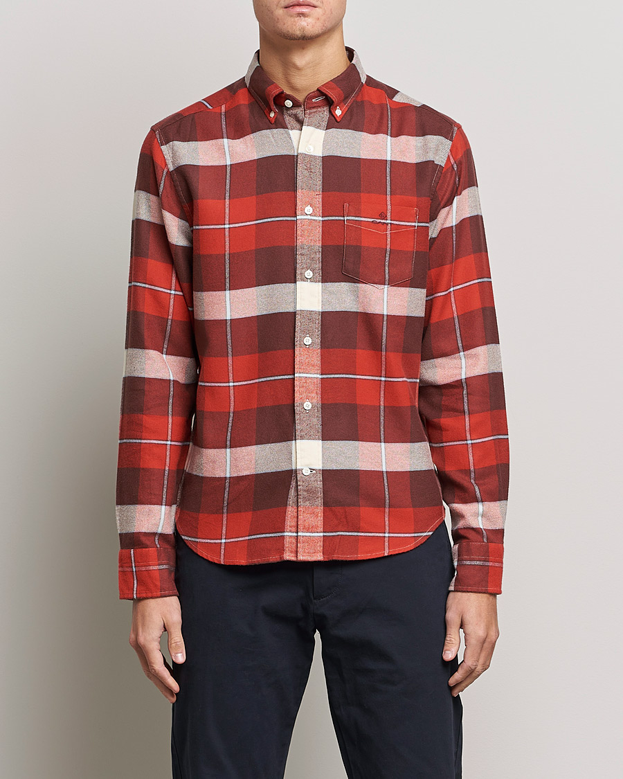 Heren | Overhemden | GANT | Regular Fit Flannel Block Checked Shirt Spice Red