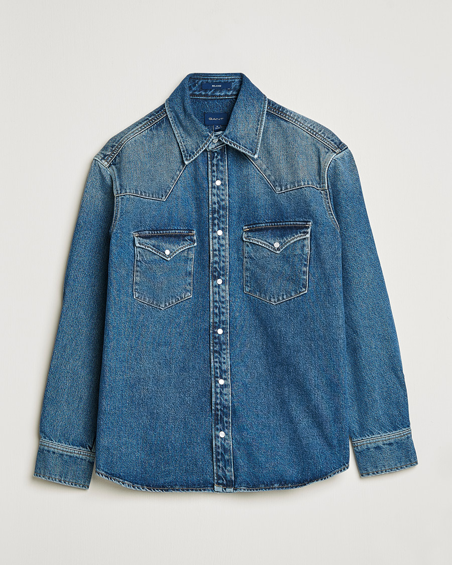 Homme | Chemises | GANT | Western Denim Shirt Vintageg Blue