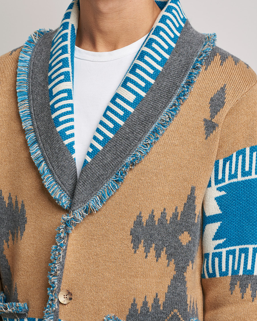 Homme | Pulls Et Tricots | Alanui | Icon Cashmere Jacquard Cardigan Camel/Blue