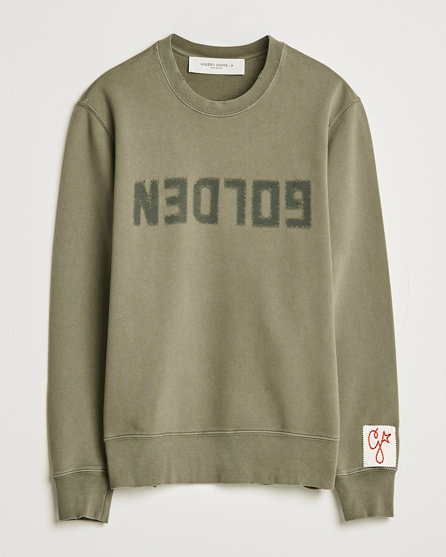 Heren | Truien | Golden Goose | Deluxe Brand Distressed Cotton Sweatshirt Dusty Olive
