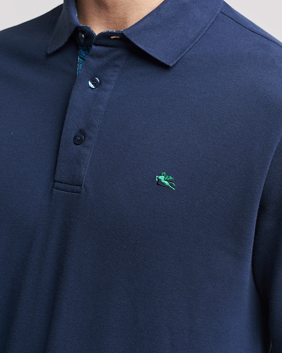 Heren | Truien | Etro | Long Sleeve Contrast Paisley Polo Navy