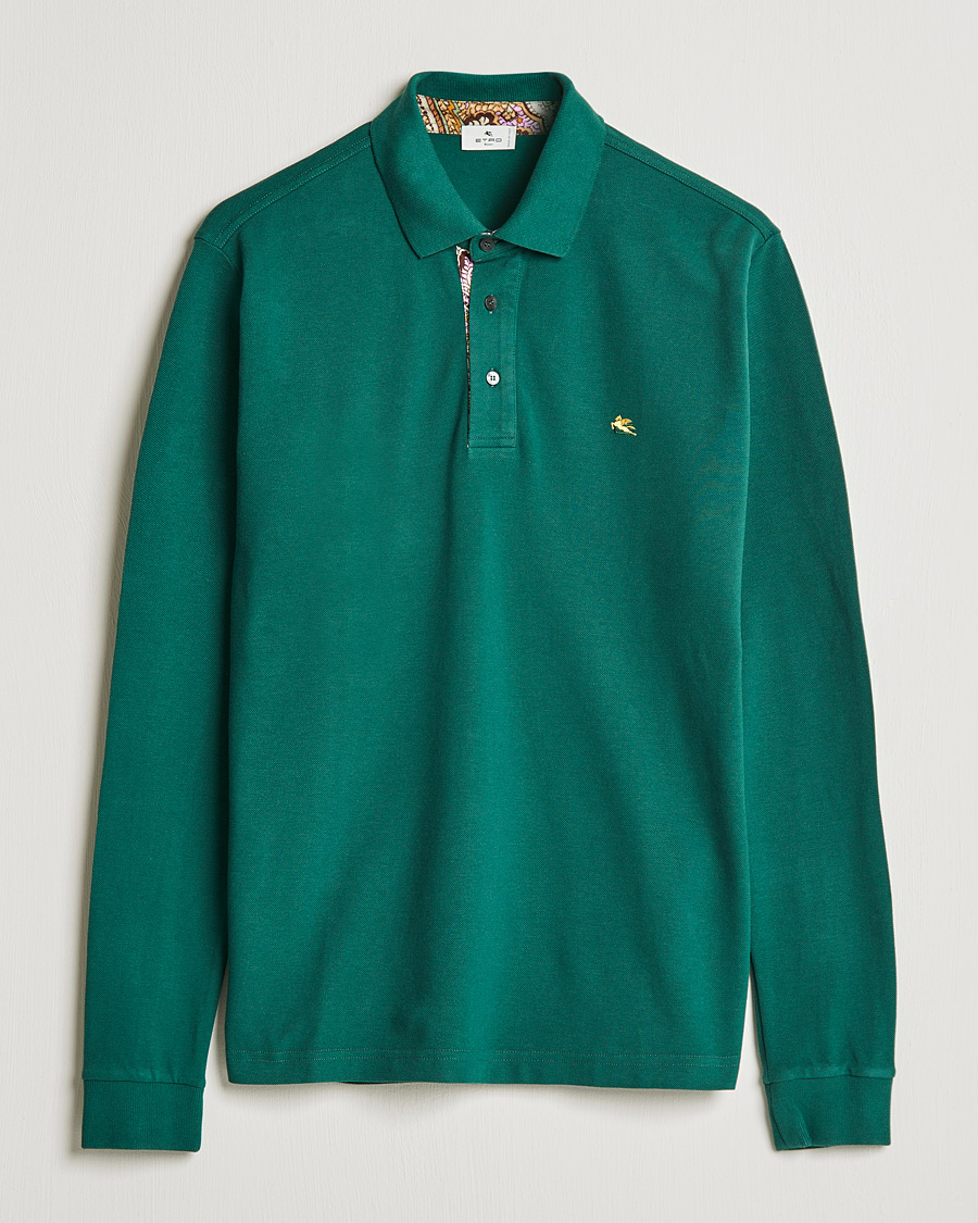 Heren | Truien | Etro | Long Sleeve Contrast Paisley Polo Emerald