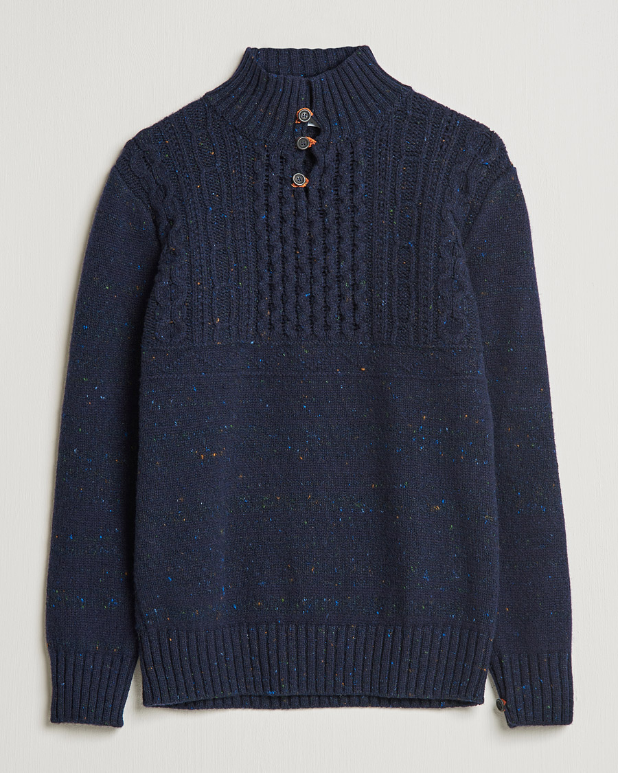Heren | Truien | Inis Meáin | Wool/Cashmere Máirtín Beag Galánta Button Neck Navy