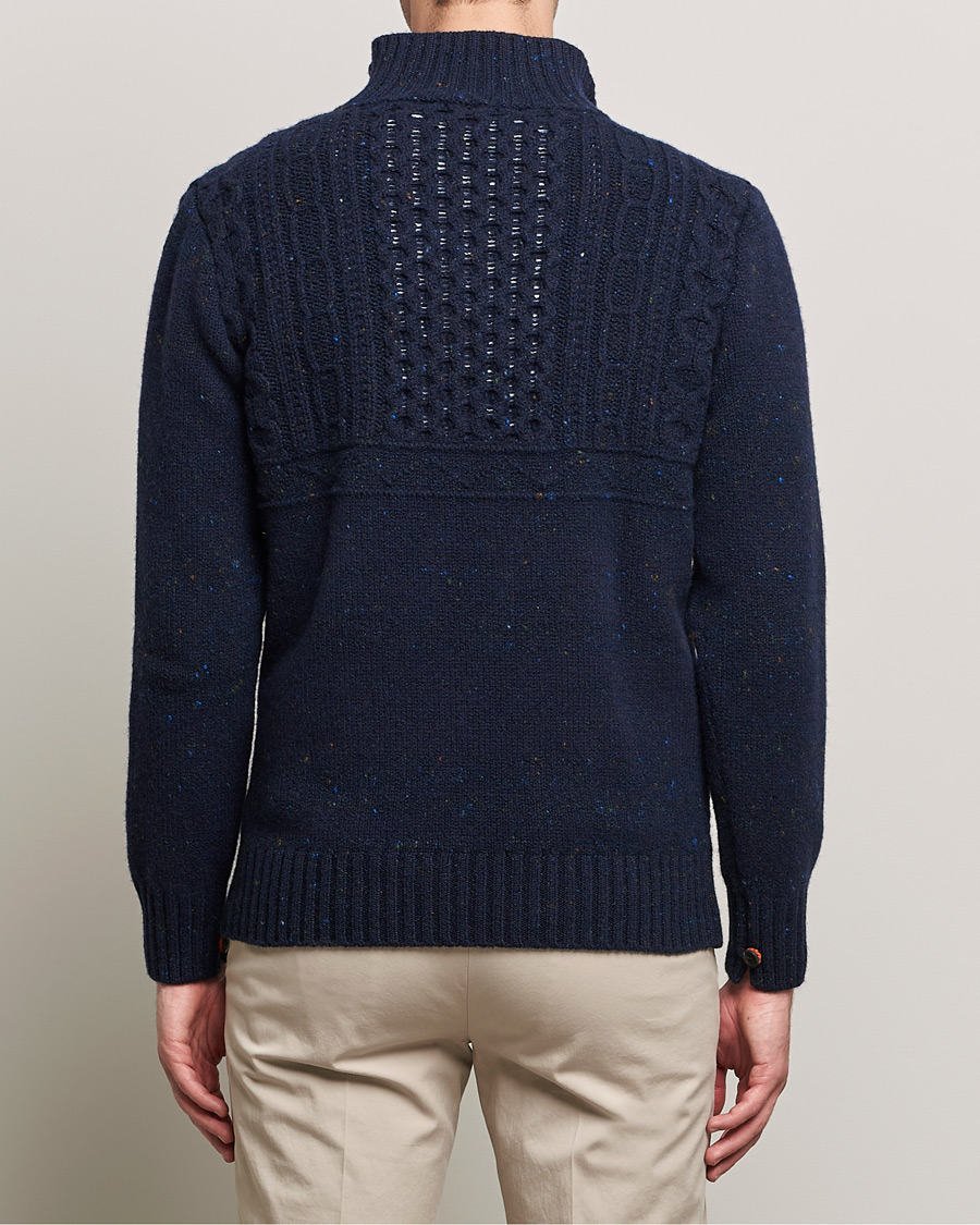 Heren | Truien | Inis Meáin | Wool/Cashmere Máirtín Beag Galánta Button Neck Navy