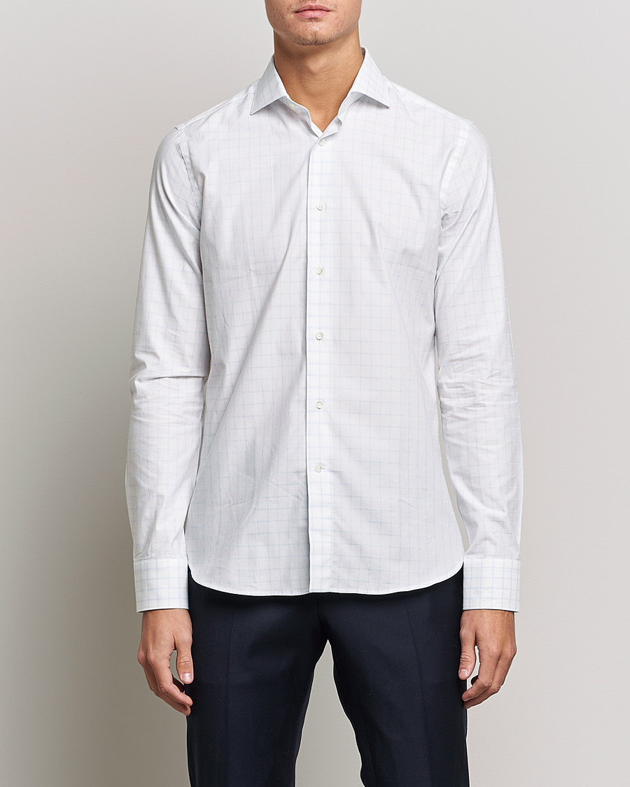 Homme | Chemises | Canali | Slim Fit Cut Away Shirt Blue Check