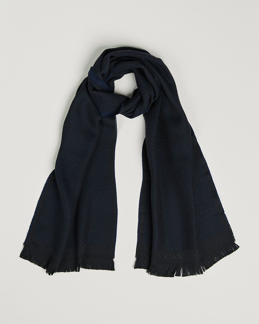 Homme | Canali Textured Wool Scarf Navy | Canali | Textured Wool Scarf Navy