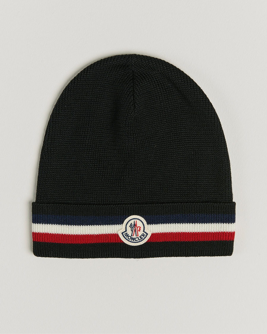 Heren | Moncler Striped Wool Beanie Black | Moncler | Striped Wool Beanie Black