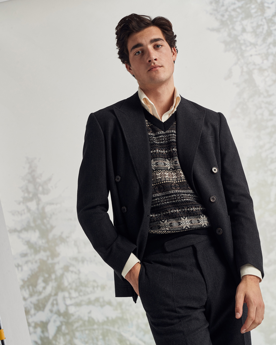 Homme | Blazers | Ralph Lauren Purple Label | Double Breasted Flannel Sportcoat Dark Grey