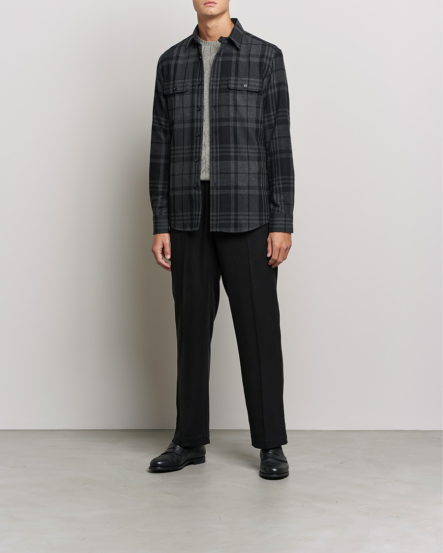 Homme | Chemises | Ralph Lauren Purple Label | Glencheck Wool Overshirt Dark Grey