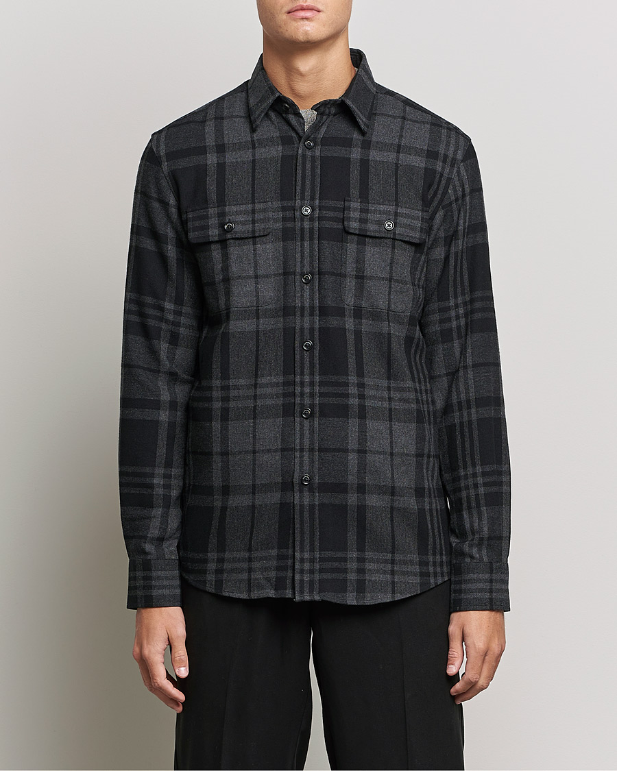 Homme | Chemises | Ralph Lauren Purple Label | Glencheck Wool Overshirt Dark Grey