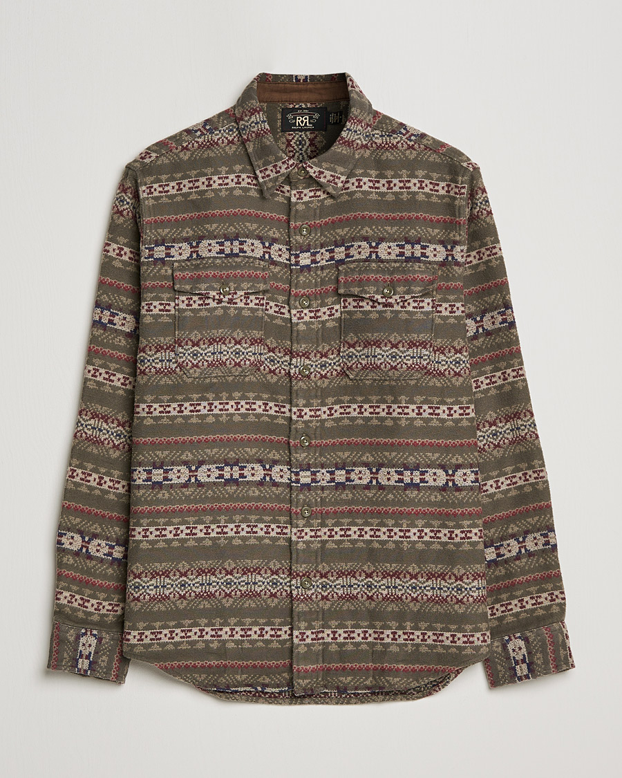 Homme | Chemises | RRL | Melton Brushed Jacquard Overshirt Olive