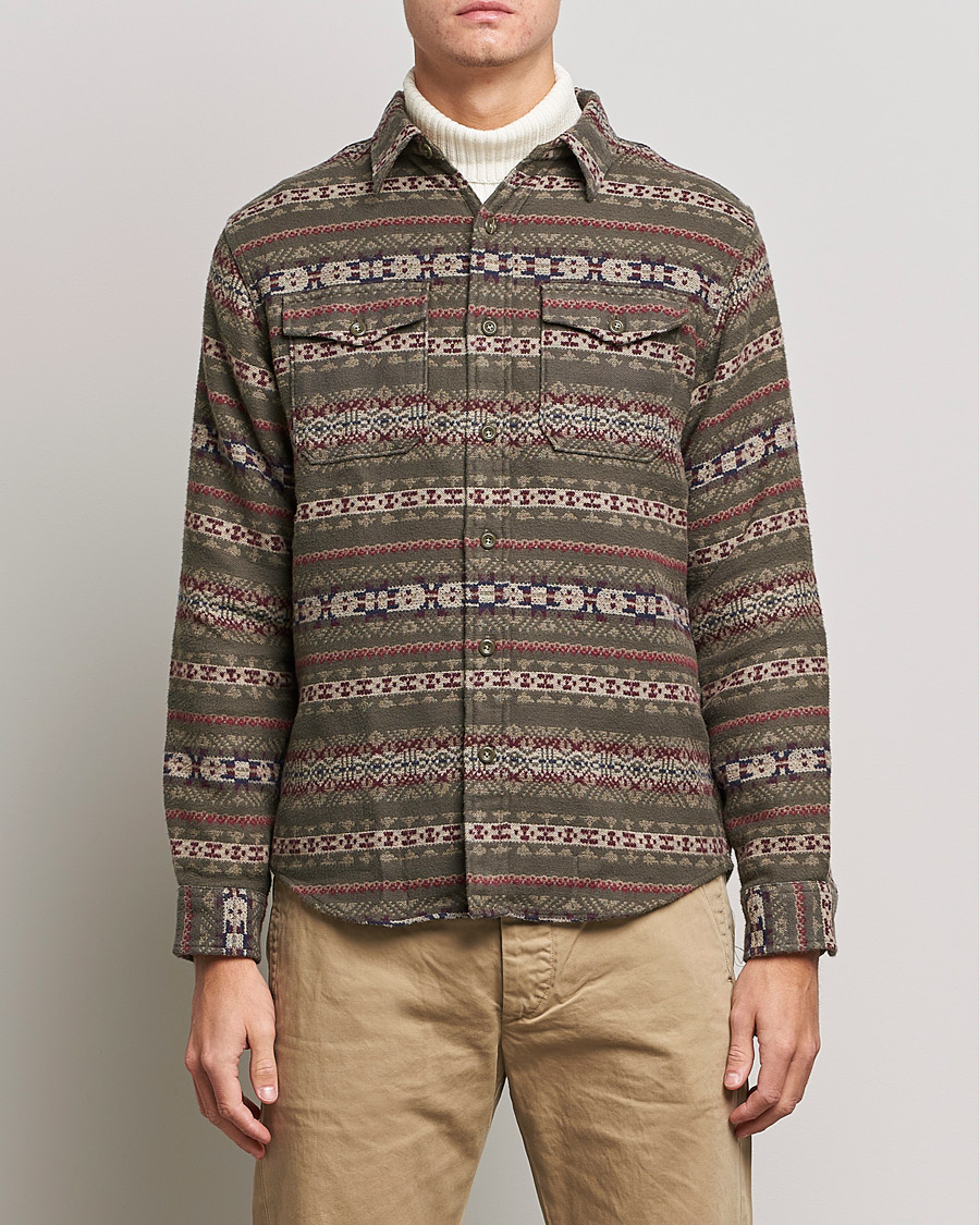 Homme | Chemises | RRL | Melton Brushed Jacquard Overshirt Olive
