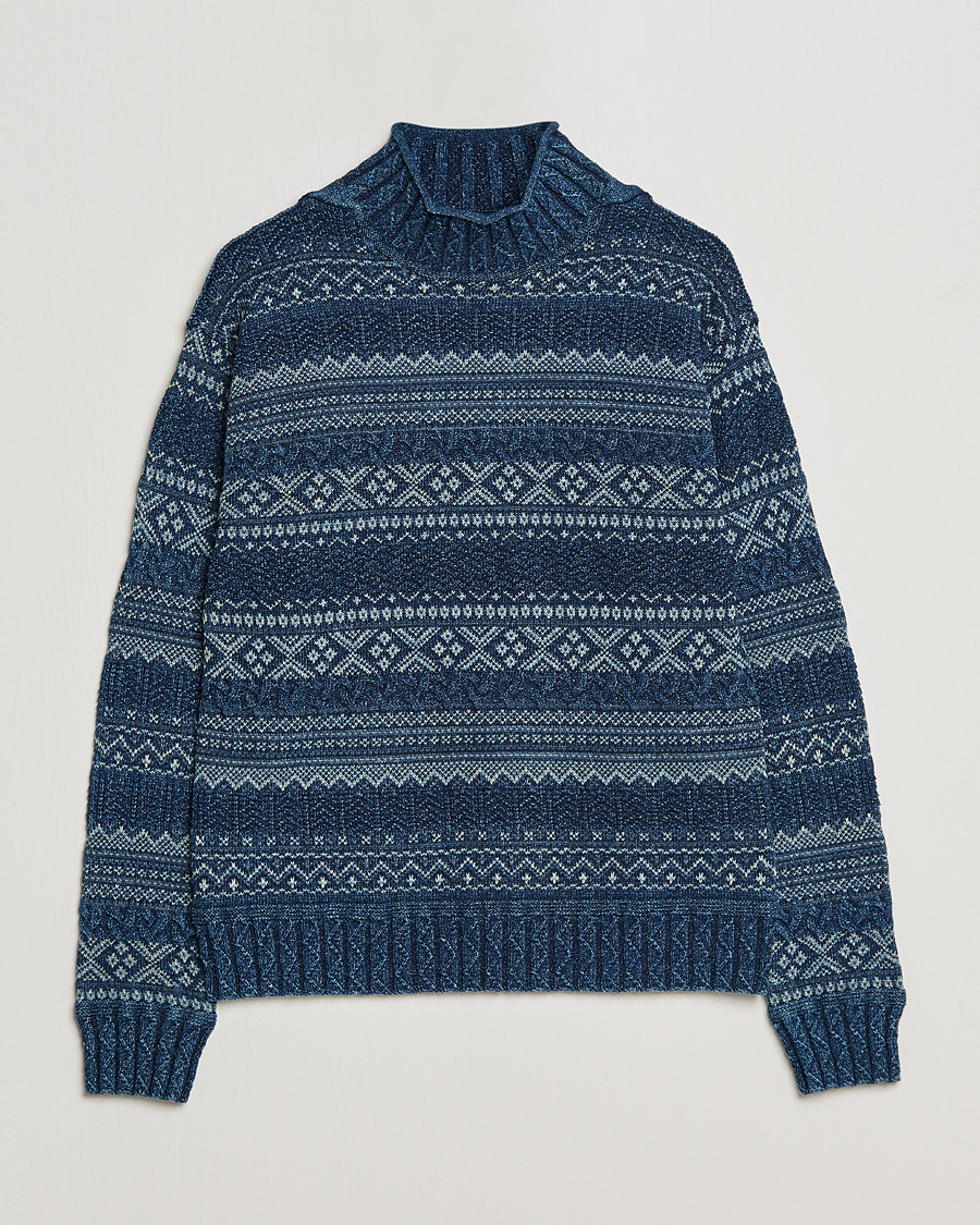 Heren | Truien | RRL | Mock Neck Sweater Blue Indigo