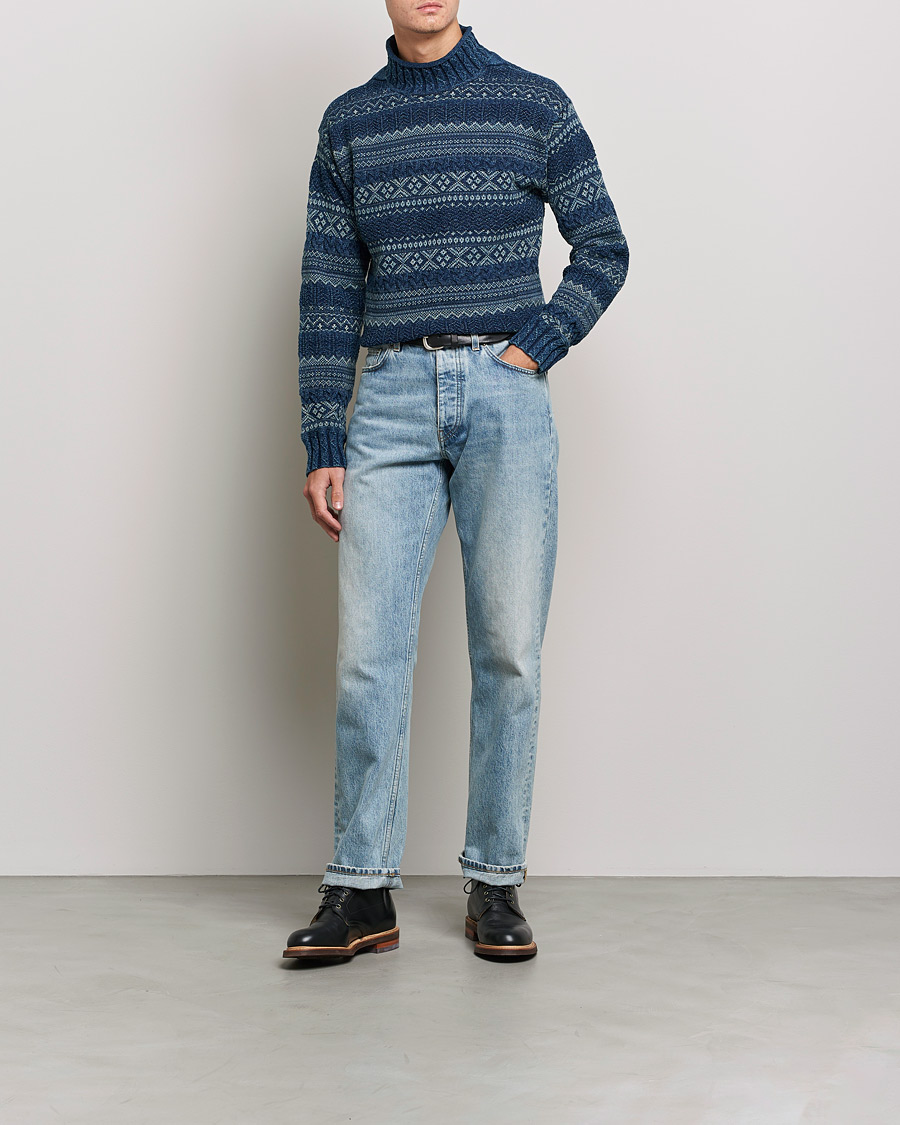 Heren | Truien | RRL | Mock Neck Sweater Blue Indigo