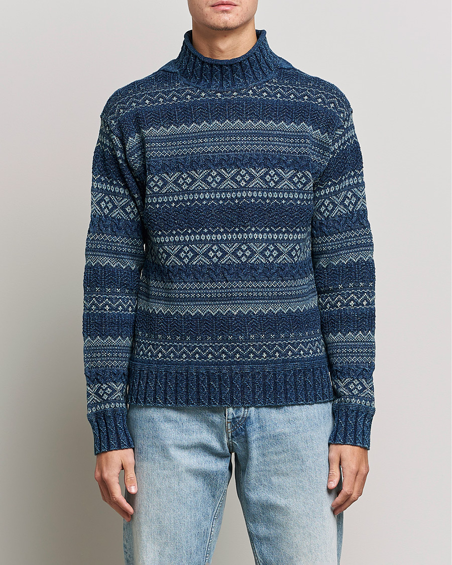 Heren | Truien | RRL | Mock Neck Sweater Blue Indigo