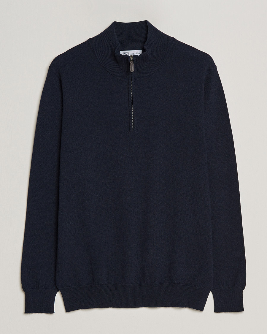 Heren | Truien | Johnstons of Elgin | 2-Ply Cashmer Half Zip Dark Navy