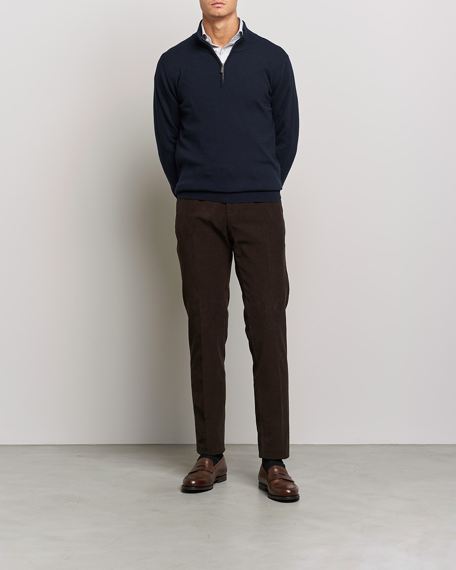 Heren | Truien | Johnstons of Elgin | 2-Ply Cashmer Half Zip Dark Navy