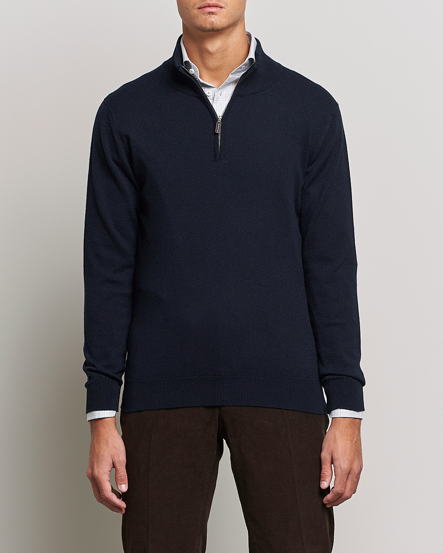 Heren | Truien | Johnstons of Elgin | 2-Ply Cashmer Half Zip Dark Navy