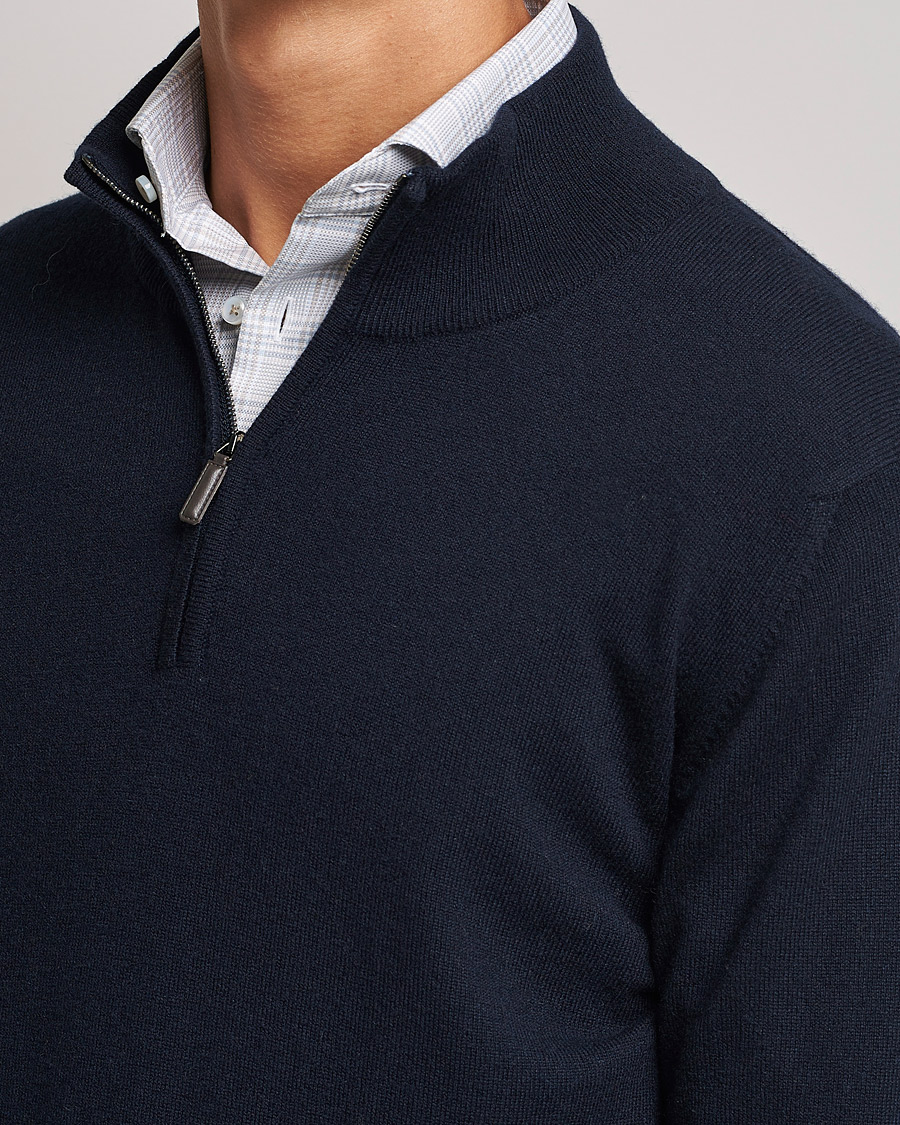 Heren | Truien | Johnstons of Elgin | 2-Ply Cashmer Half Zip Dark Navy