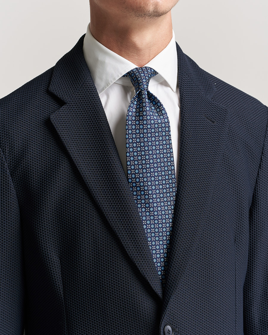 Homme | E. Marinella 3-Fold Structured Silk Tie Dark Blue | E. Marinella | 3-Fold Structured Silk Tie Dark Blue