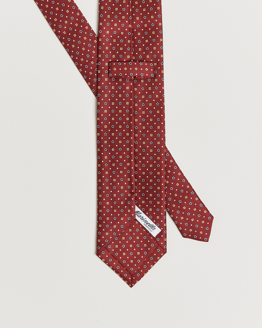 Homme | E. Marinella 3-Fold Flower Pattern Silk Tie Red | E. Marinella | 3-Fold Flower Pattern Silk Tie Red