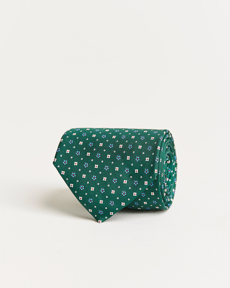 Heren | E. Marinella 3-Fold Flower Pattern Silk Tie Dark Green | E. Marinella | 3-Fold Flower Pattern Silk Tie Dark Green