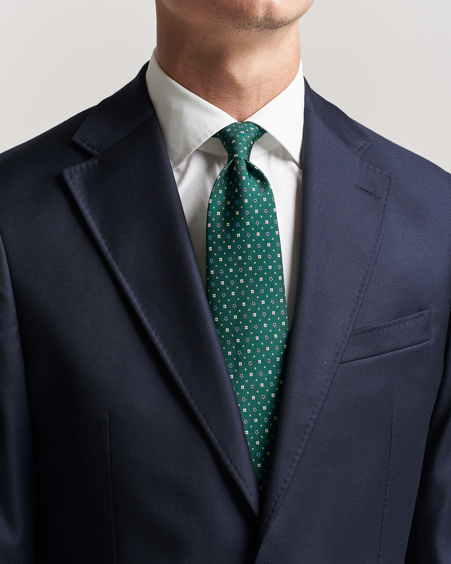 Heren | E. Marinella 3-Fold Flower Pattern Silk Tie Dark Green | E. Marinella | 3-Fold Flower Pattern Silk Tie Dark Green