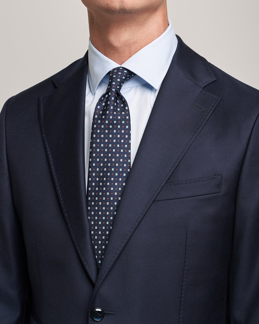 Homme | E. Marinella 3-Fold Micro Dot Silk Tie Navy | E. Marinella | 3-Fold Micro Dot Silk Tie Navy