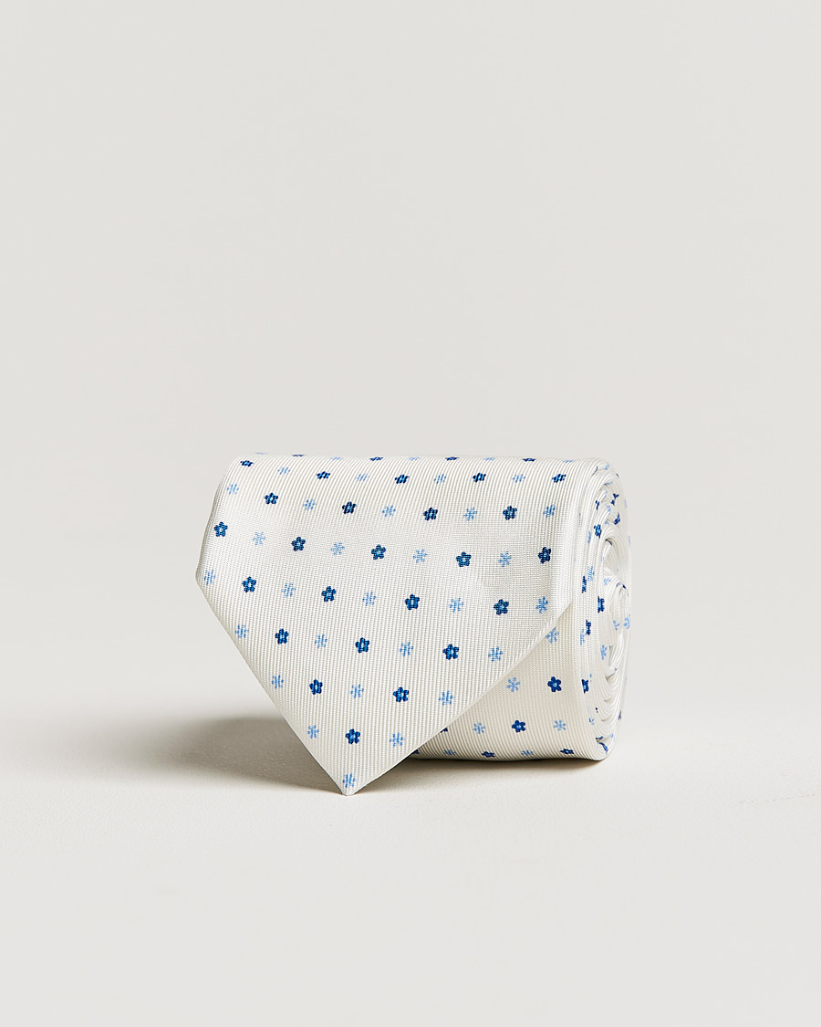 Homme | E. Marinella 3-Fold Flower Silk Tie White | E. Marinella | 3-Fold Flower Silk Tie White