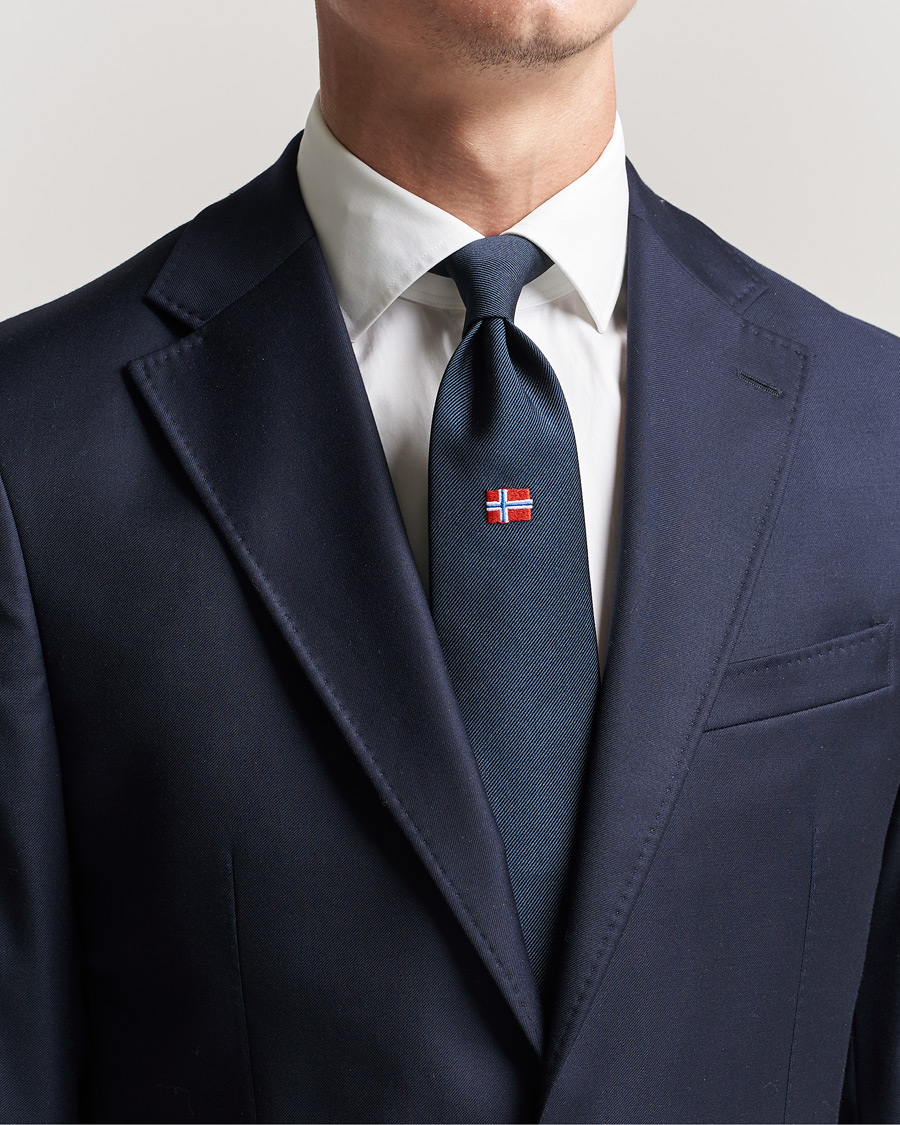 Homme | E. Marinella 3-Fold Norwegian Bandiera Silk Tie Navy | E. Marinella | 3-Fold Norwegian Bandiera Silk Tie Navy