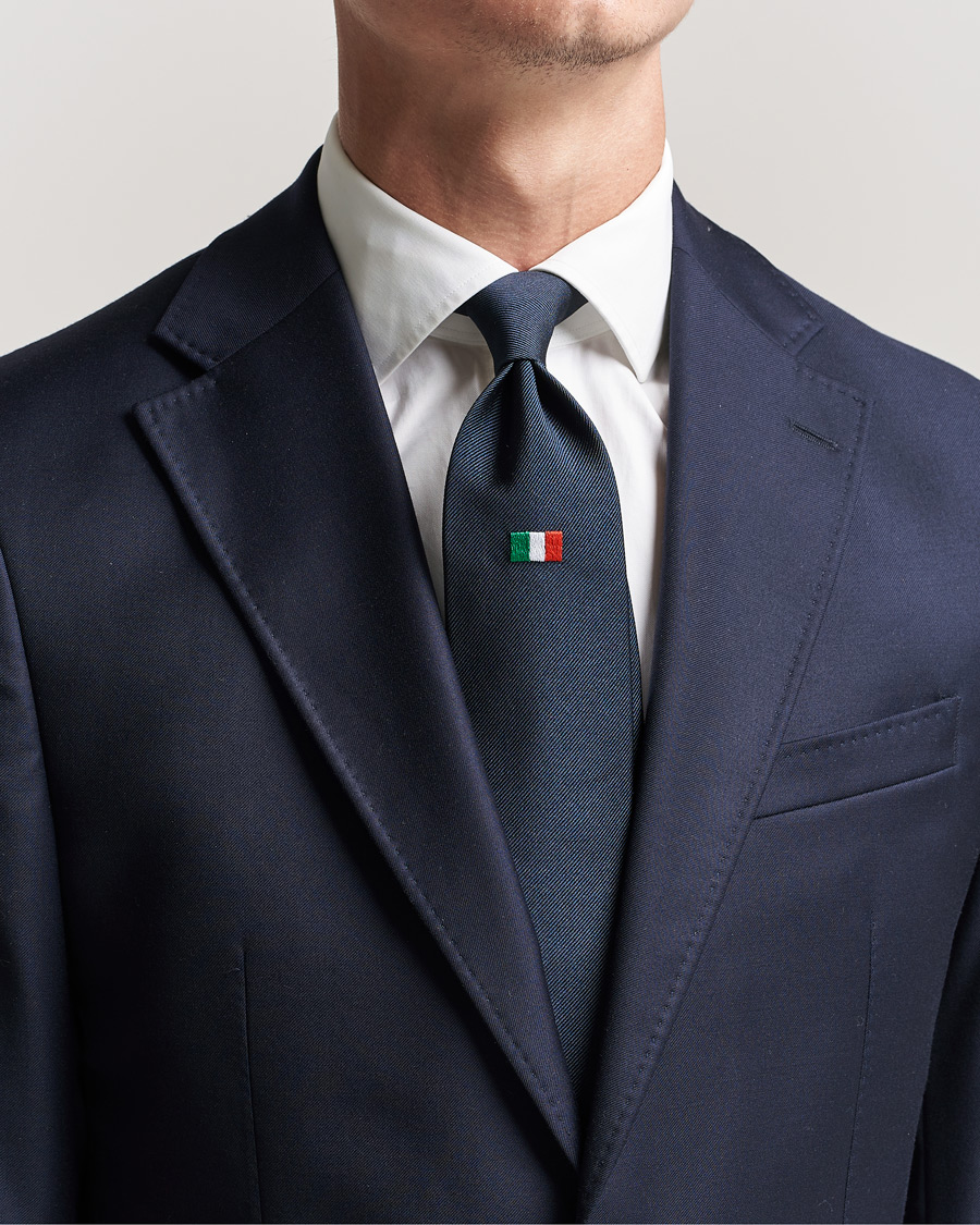 Homme | E. Marinella 3-Fold Italian Bandiera Silk Tie Navy | E. Marinella | 3-Fold Italian Bandiera Silk Tie Navy