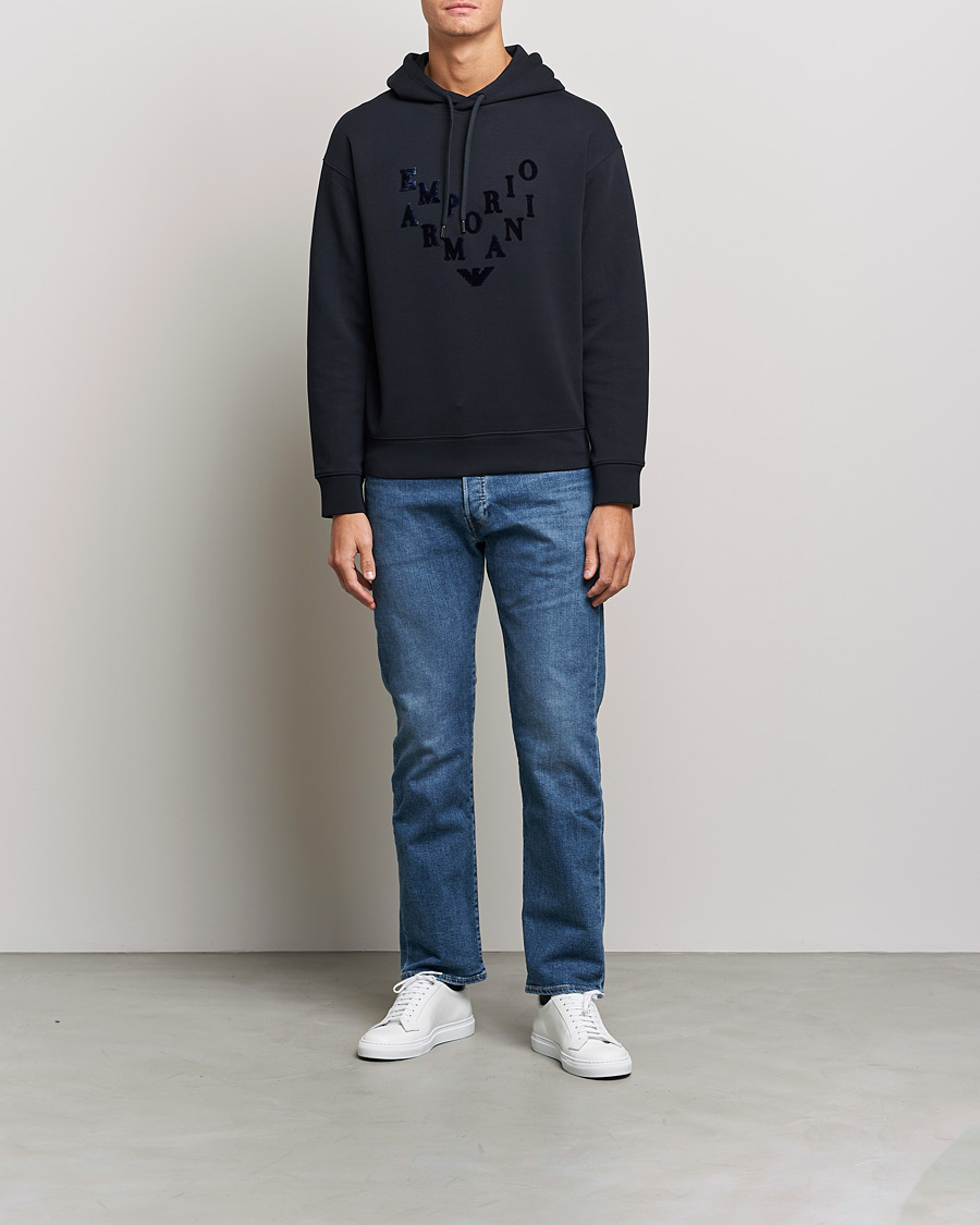 Heren | Truien | Emporio Armani | Printed Hoodie Navy