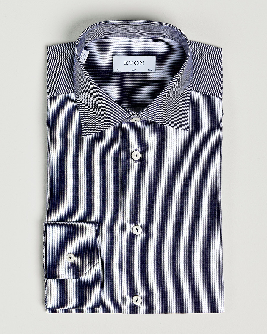 Heren | Overhemden | Eton | Striped Fine Twill Slim Shirt Navy Blue