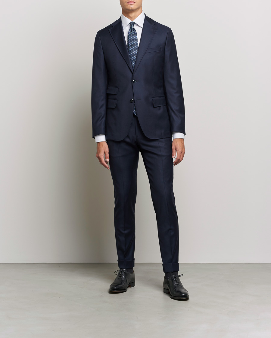 Heren | Overhemden | Eton | Hairline Striped Slim Twill Shirt Navy Blue