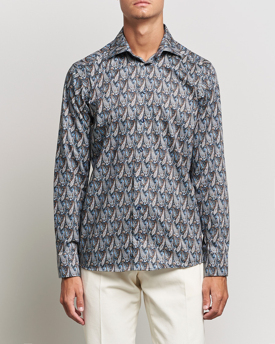 Homme | Chemises | Eton | Paisley Signature Twill Slim Shirt Navy Blue