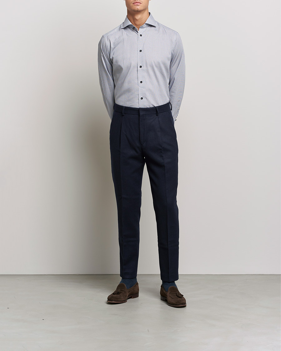 Heren | Overhemden | Eton | Floral Print Cotton Tencel Flannel Shirt Navy