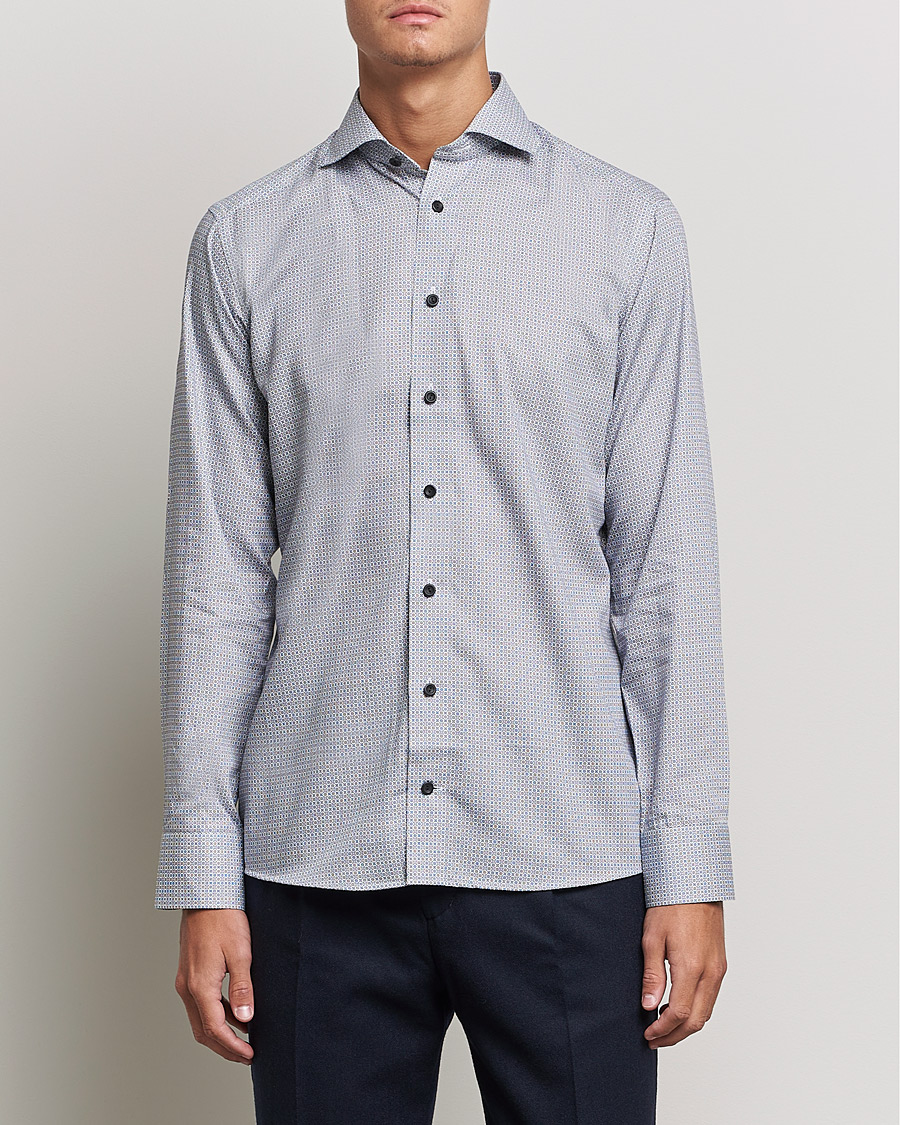 Heren | Overhemden | Eton | Floral Print Cotton Tencel Flannel Shirt Navy