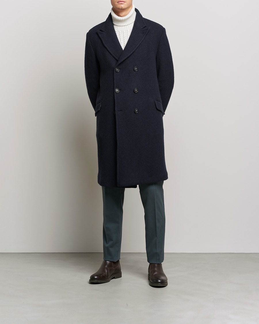 Heren | Jassen | Massimo Alba | Oversize Wool Herringbone Coat Dark Navy