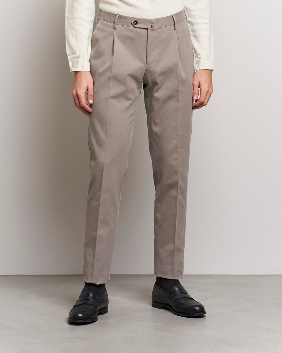 Homme | Pantalons | PT01 | Slim Fit Pleated Cotton/Cashmere Chinos Beige
