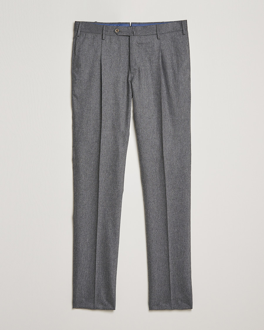 Homme | Pantalons | PT01 | Slim Fit Pleated Flannel Trousers Light Grey