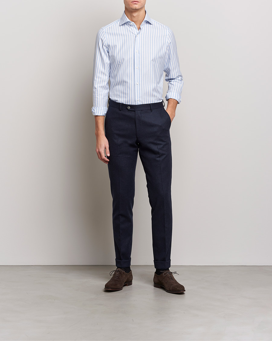 Homme | Chemises | Finamore Napoli | Milano Slim Comfort Shirt Light Blue Stripe